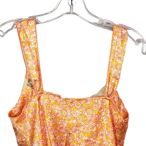 Eyeshadow Vintage Y2K Silky Feel Orange Lace Trim Floral Babygirl Camisole L - Picture 12 of 16